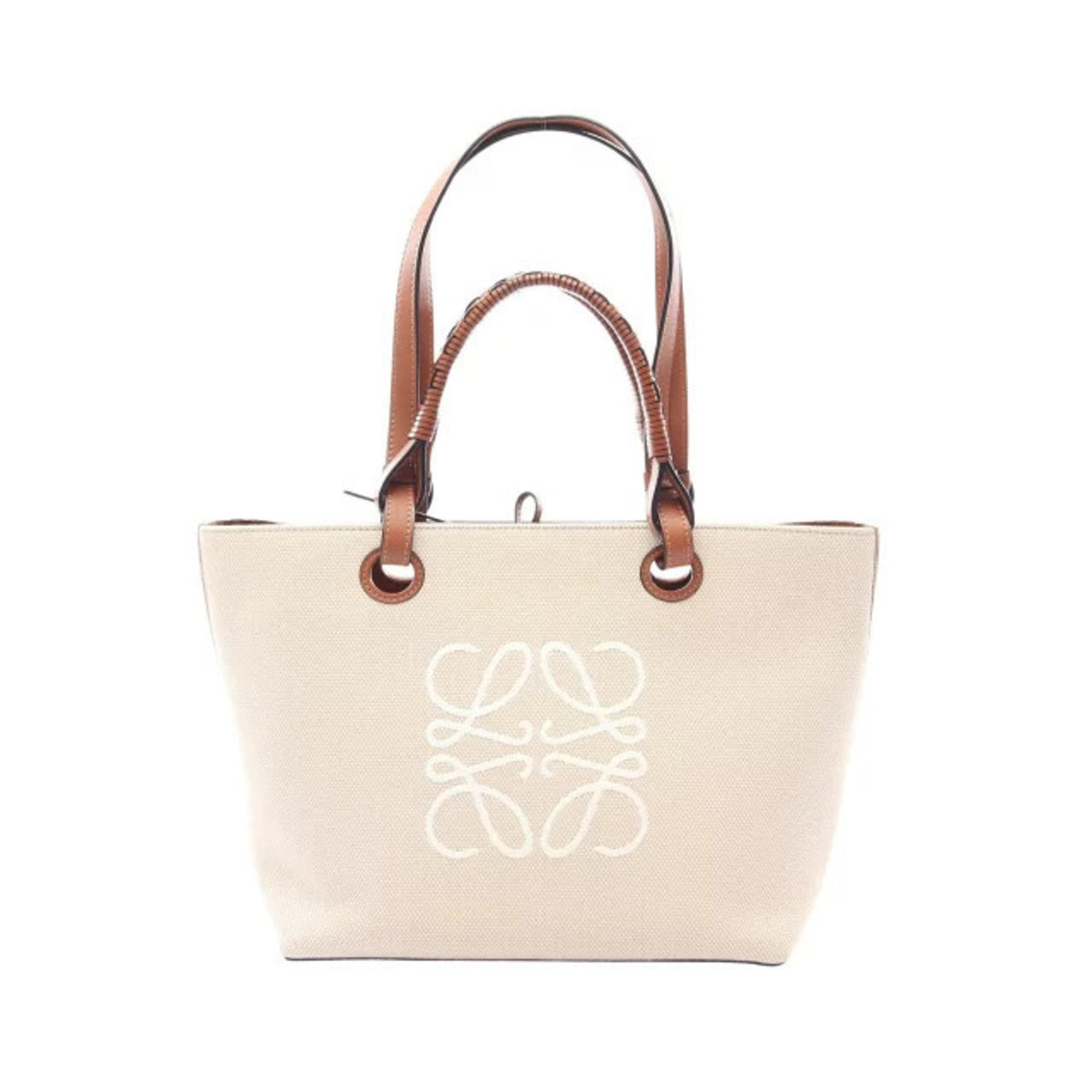 Loewe Anagram Tote Bag Canvas Leather Beige Cream Brown